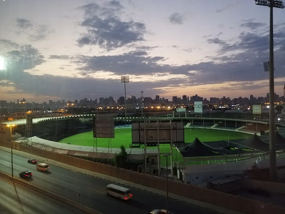 Sharjah Cricket Stadium at dusk